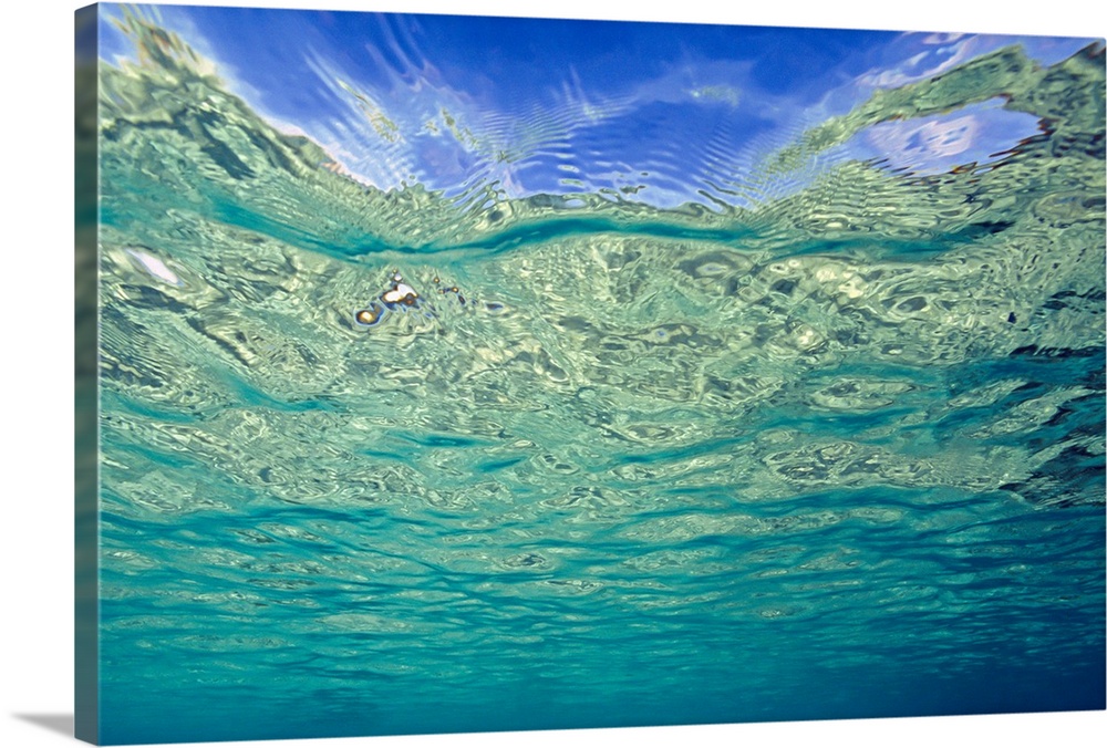 Wall docor of the view of the top of the ocean from underneath the water.