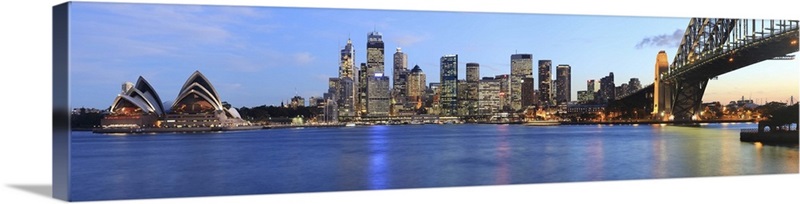 Sydney Harbour Bridge at dusk with skyline and the Opera House Wall Art ...