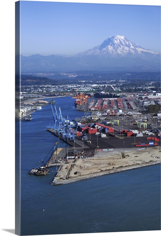 Tacoma industrial port and Mount Rainier, Washington State | Great Big ...