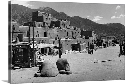 Taos Pueblo, at the foot of the Sangre de Cristo Mountains in Carson National Forest