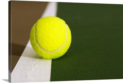Tennis Ball On White Boundary Stripe