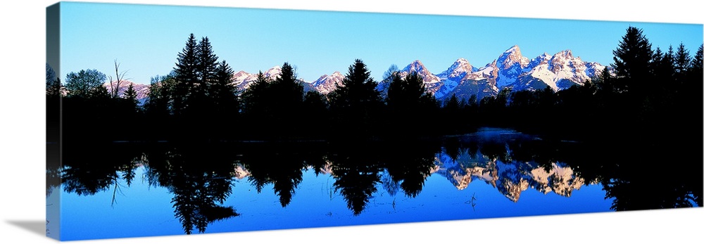 Teton Range Reflected in a forest Lake, Grand Teton National Park, Wyoming, Usa