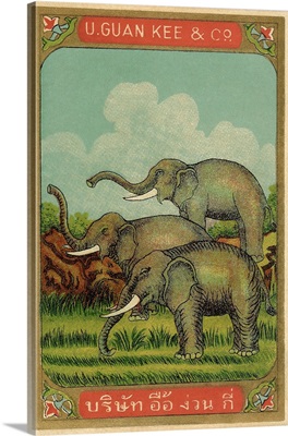 Thai Cotton Label With Elephants