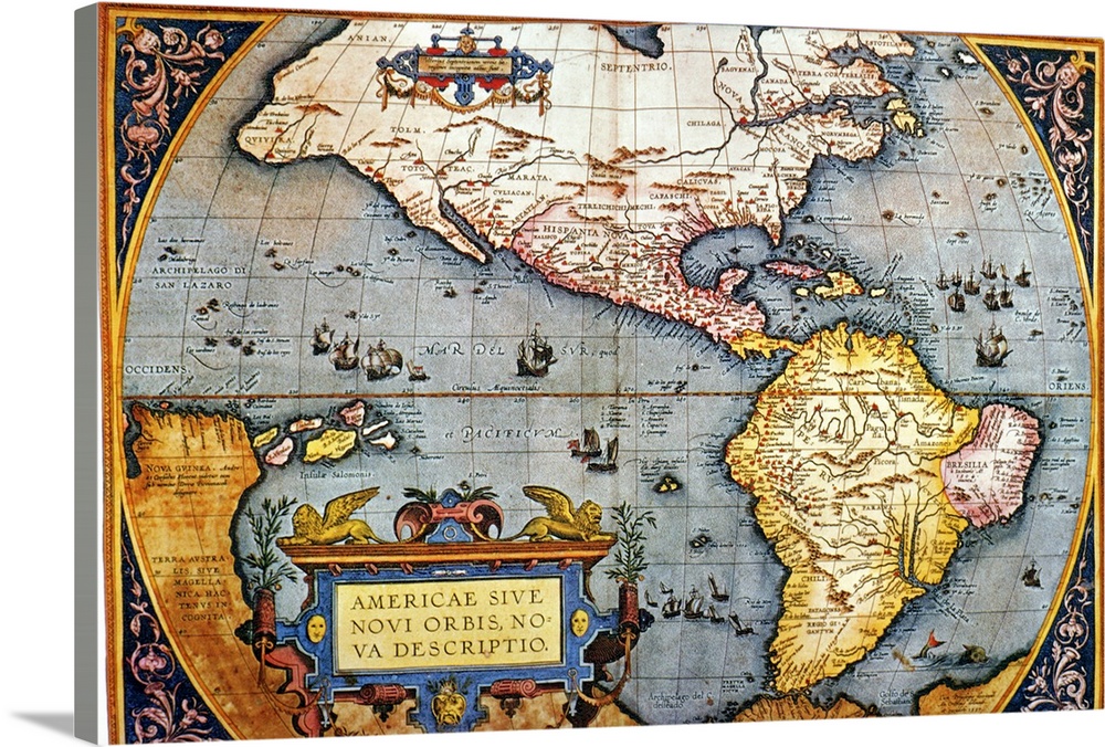 The Americas, 1587 Map by Abraham Ortelius Wall Art, Canvas Prints