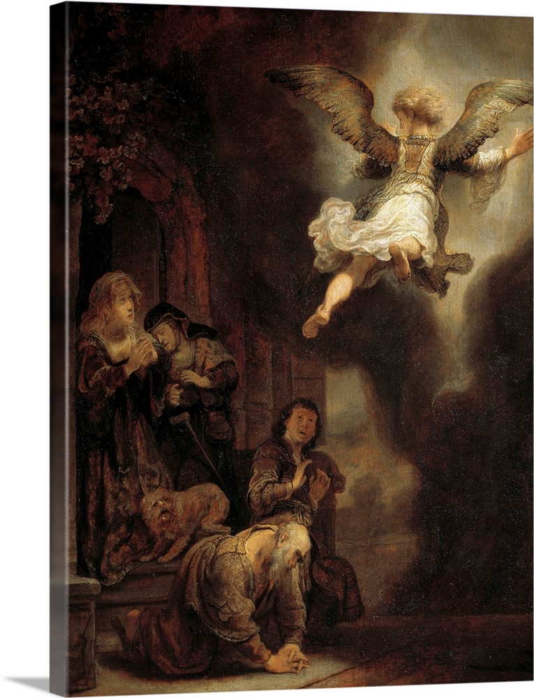 The archangel Raphael leaving the family of Tobie. Painting by Harmensz Van Rijn Rembrandt (1606-1669), 1637. 0,66 x 0,52 ...