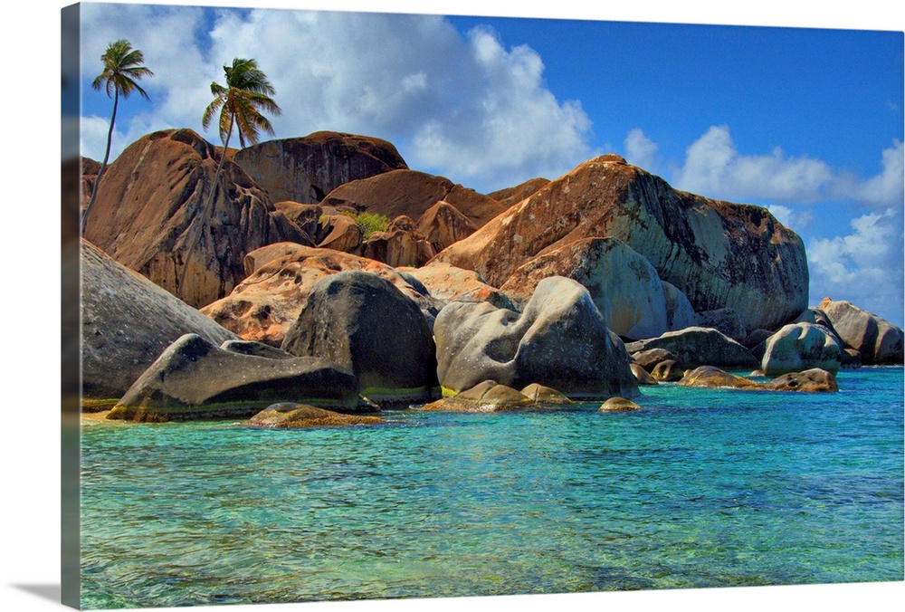 The deserted rock strewn shoreline of a tropical island in the Caribbean