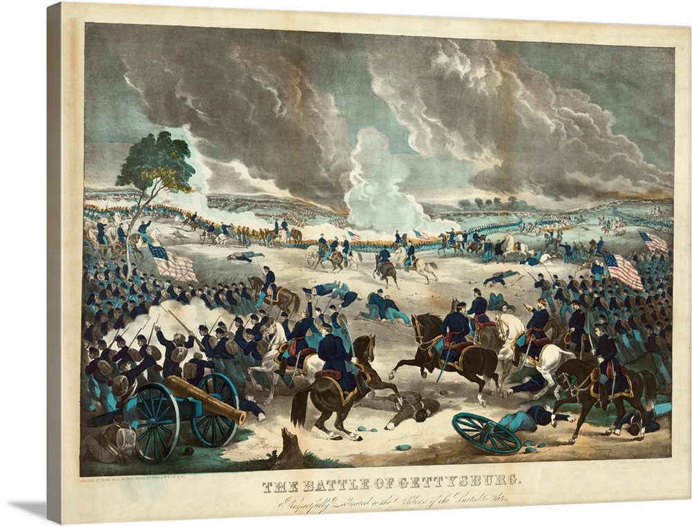 Union Troops Advance at the Battle of Gettysburg, hand-colored lithograph printed by Wm. C. Robertson, published by Thomas...