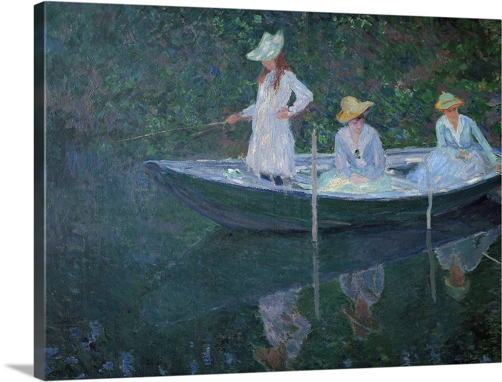 The Boat at Giverny. Portraits of madame Hoschede's daughters, Germaine, Suzanne et Blanche in 1887. Painting by Claude Mo...