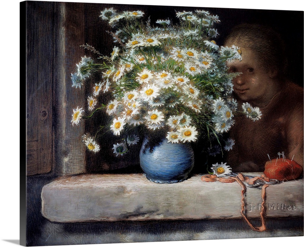 The bouquet of daisies. ( Le bouquet de marguerites ) Pastel painting by Jean Francois Millet (1814-1875), 1871. 0,7 x 0,8...