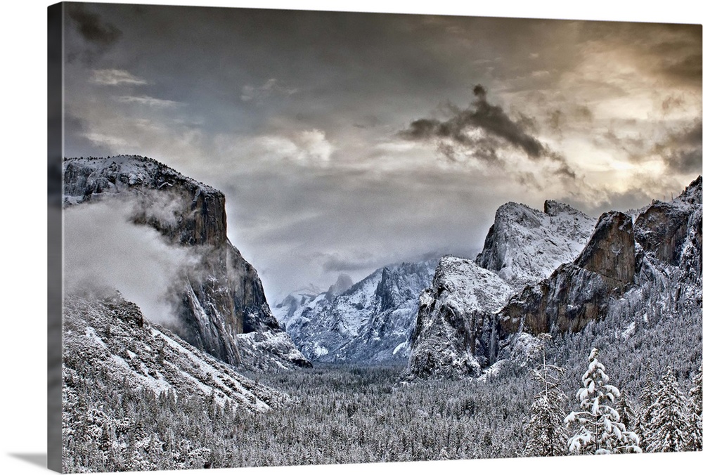 Tunnel view at Yosemite after the clearing of a winter storm.