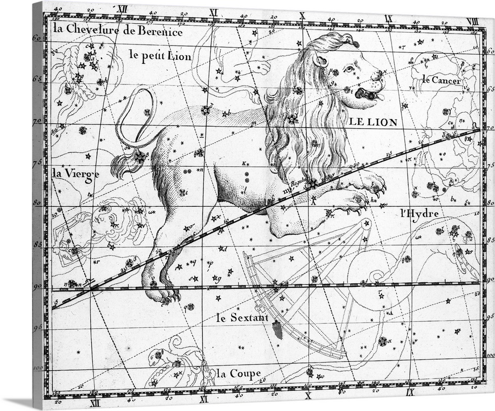 Illustration depicting the constellation Leo. Engraving from J. Fortin, 1795.