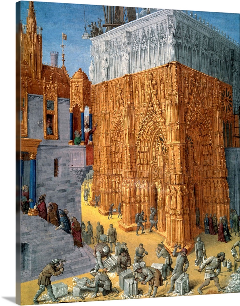 The construction of the Temple of Jerusalem by King Solomon. The King attends the construction from the balcony of his pal...