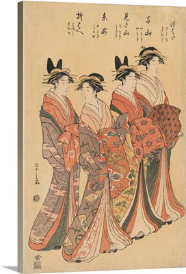 The Courtesans Mitsuhata, Senzan, Misayama, Itotaki, And Oribae By Hosoda Eishi