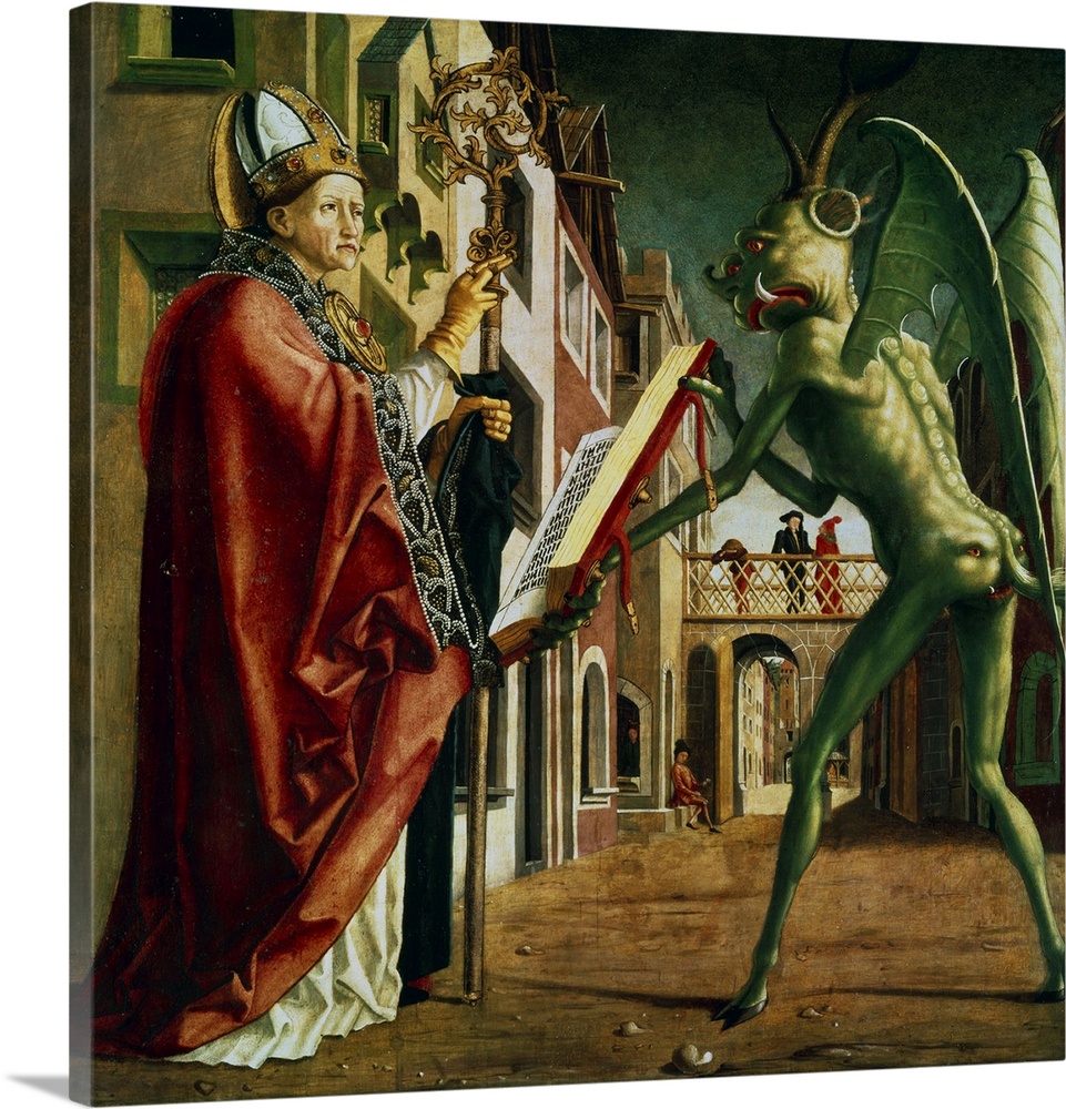 'The Devil presenting St Augustine with the book of vices' by Michael Pacher