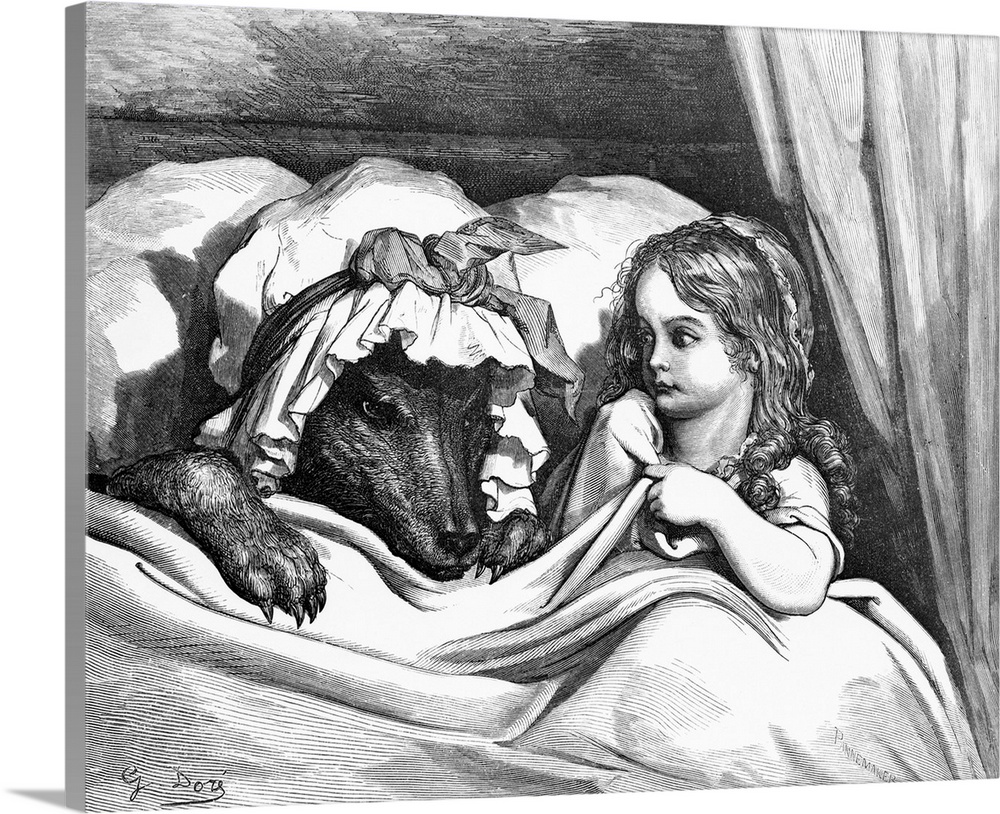 An illustration from the fairy tale Little Red Riding Hood by Charles Perrault.