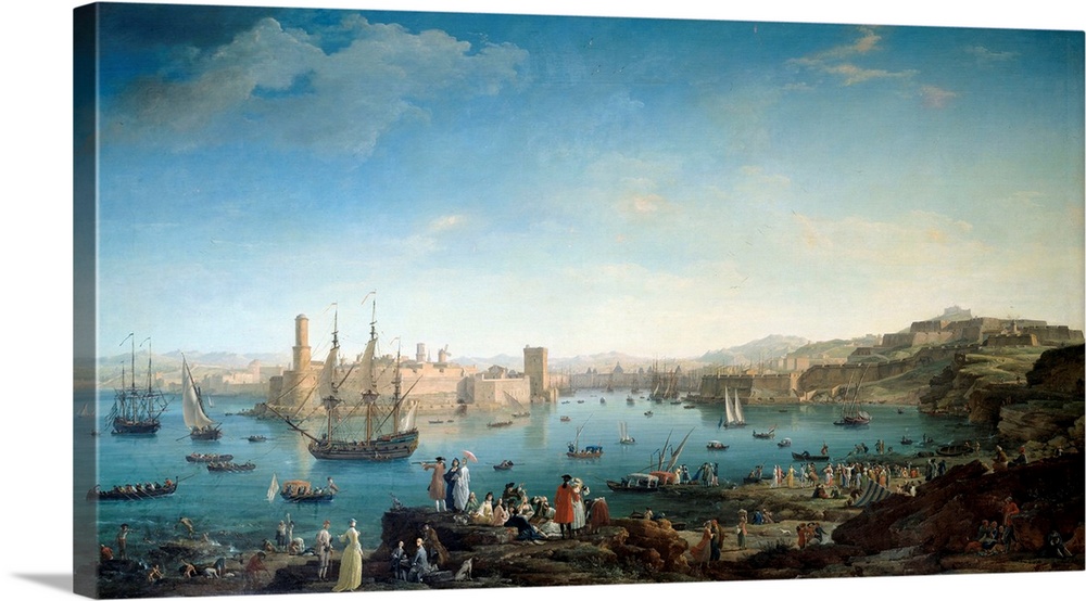 The entrance of the harbour of Marseille in 1754. Painting by Joseph Vernet (1714-1789), 1754. Oil on canvas. 1,65 x 2,63 ...