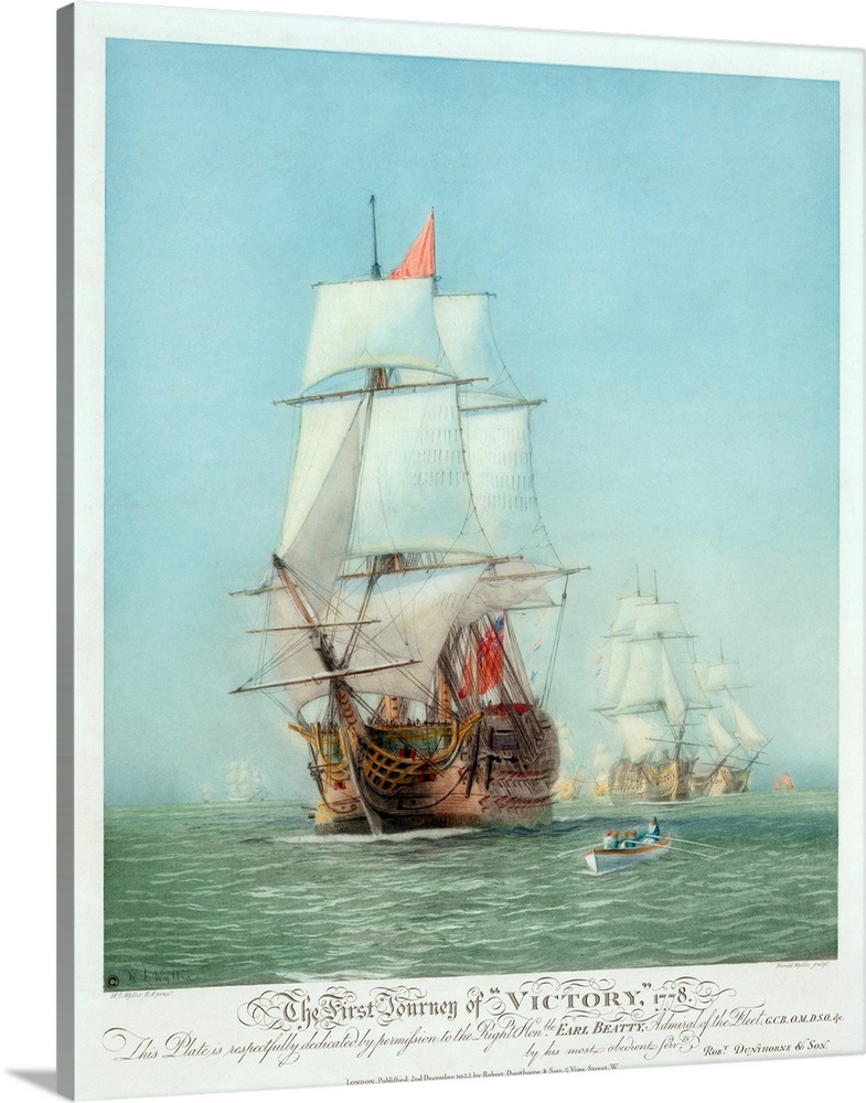 The First Journey of Victory, 1778, showing the English Man of War HMS Victory, 1922, originally hand-colored etching and ...