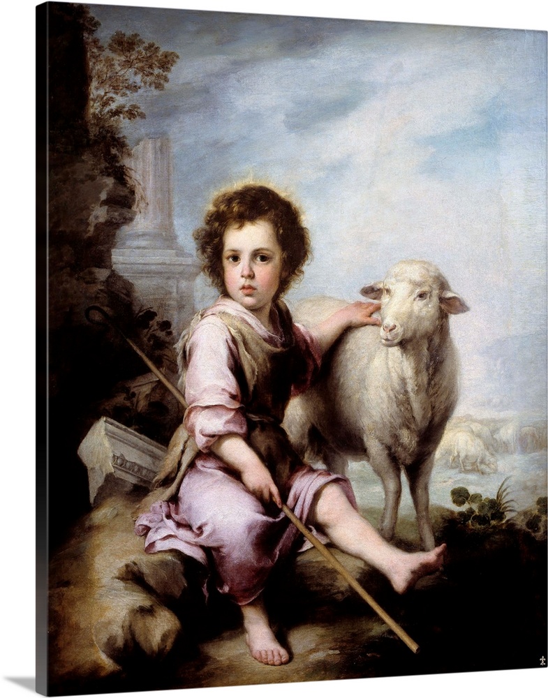 The Good Shepherd. Painting by Bartolome Esteban Murillo (1618-1682) 17th century. 1,23 x 1,01 m. Prado Museum, Madrid