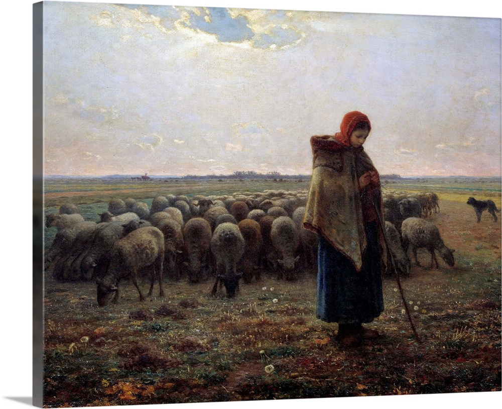 Shepherdess with her flock called the great shepherdess. Painting by Jean Francois Millet (1814-1875), 1864. Oil on canvas...