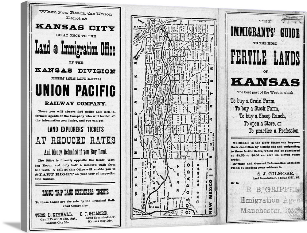 Circa 1880 pamphlet encouraging westward immigration to Kansas includes a map of the state.