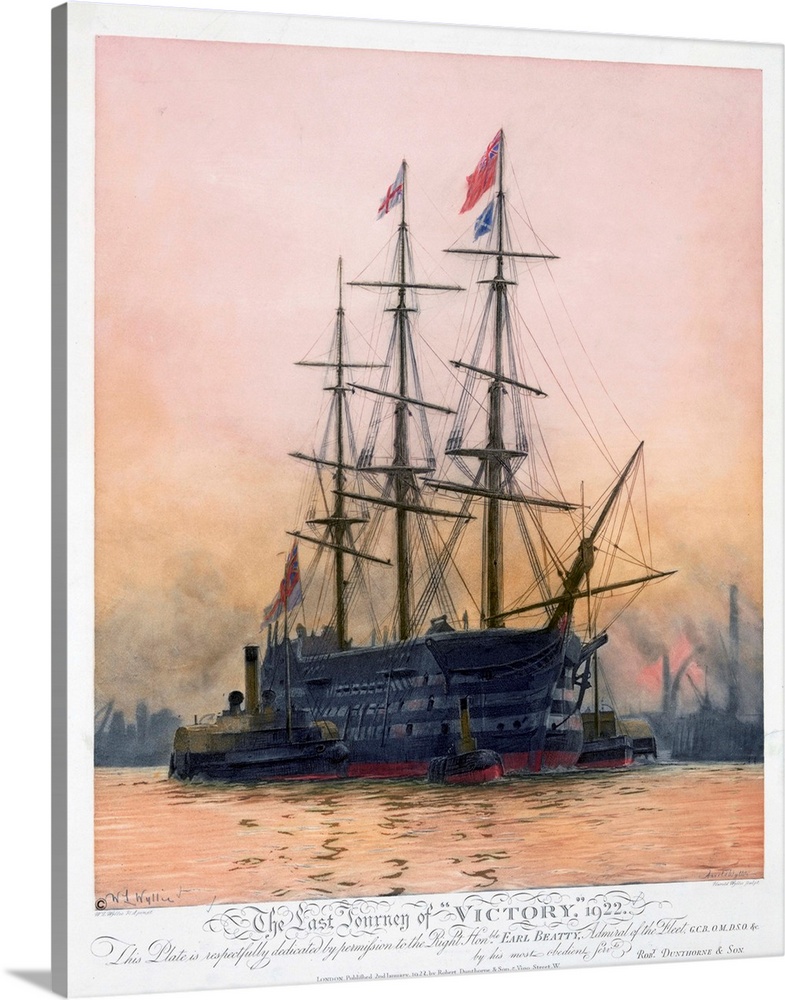 The Last Journey of HMS Victory,' 1922 by Harold Wyllie, 1923, published in London by Robert Dunthorne, color lithograph.
