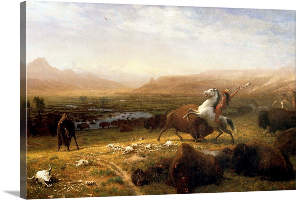 Buffalos in ebener Landschaft Albert Bierstadt Poster