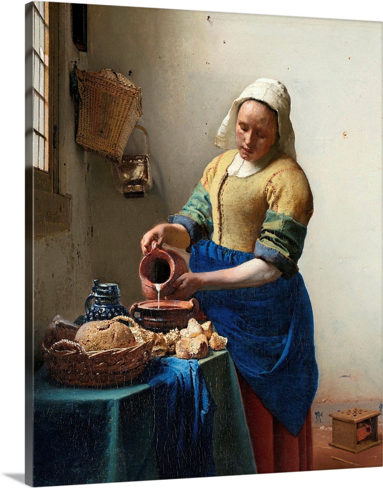 The Milkmaid (Het melkmeisje) or The Kitchen Maid, circa 1658. Oil on canvas, 41 x 45.5 cm. Rijksmuseum, Amsterdam, Nether...