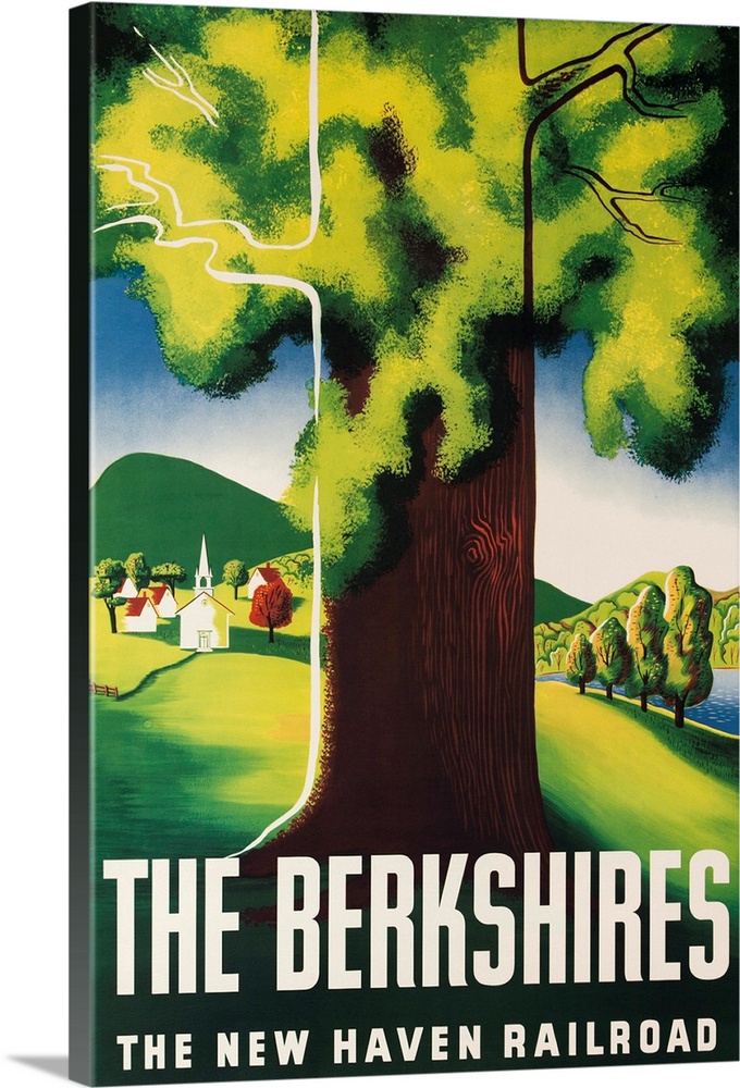 Idyillic rendition of a New England town under the shade of a tree. Illustrated by Ben Nason