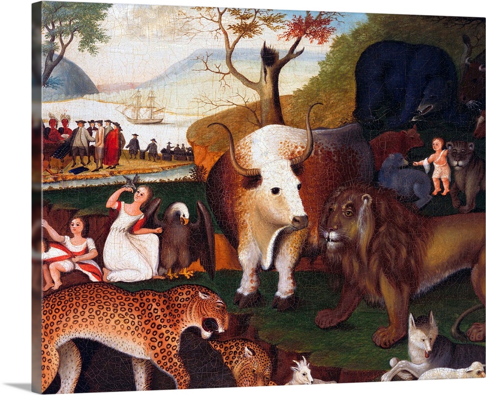 Edward Hicks, The Peaceable Kingdom, date unknown, oil on canvas, 63.5 x 72.4 cm (25 x 28.5 in), De Young Fine Arts Museum...