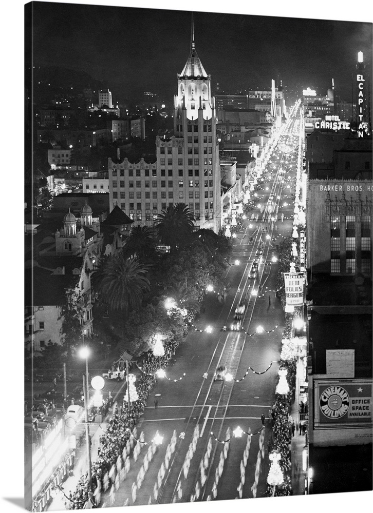 The annual Santa Claus Lane Parade marches down a brightly lit Hollywood Boulevard in Hollywood, California. | View from: ...