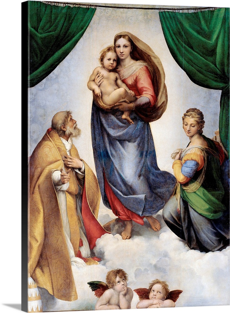 Raphael (Italian, 1483-1520), The Sistine Madonna, 1512-13, oil on panel, 269.5 x 201 cm (106.1 x 79.1 in), Staatliche Kun...