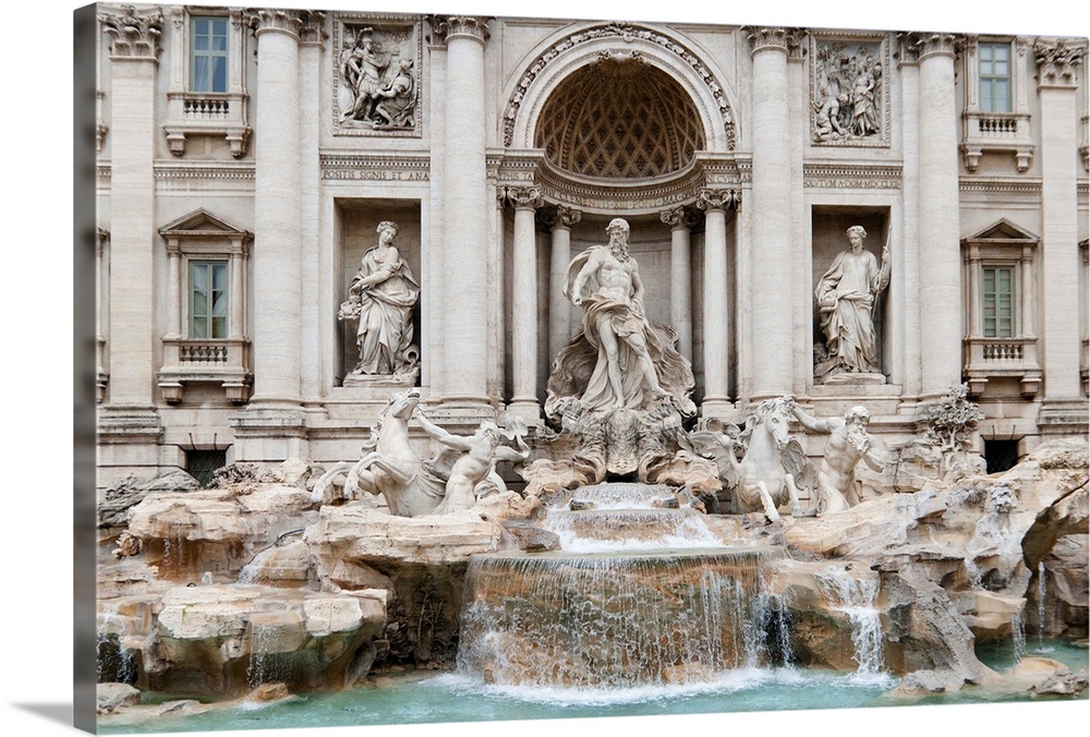 The Trevi Fountain is a fountain in the Trevi rione in Rome, Italy. Standing 25.9 meters high and 19.8 meters wide, it is ...