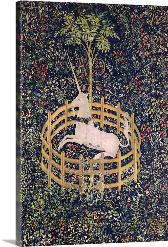 The Unicorn in Captivity, from the Unicorn Tapestries, Netherlands, 1495?1505, tapestry in wool with silk and silver, 251....
