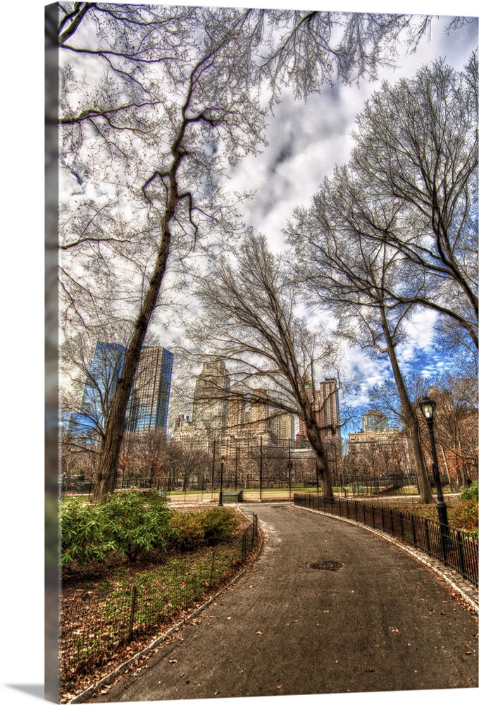This is a path in Central Park in New York City.  The clouds were just breaking for the day and the city provided a great ...