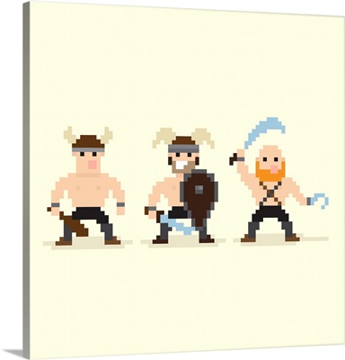 Three Pixel Art Barbarian Characters