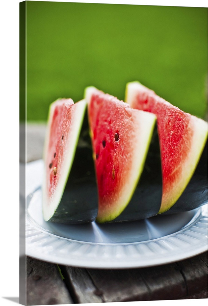 Three Slices Of Fleshed Watermelon Wall Canvas Three Slices Of Fleshed Watermelon Wall Canvas