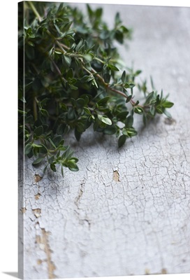 thyme on old wooden table