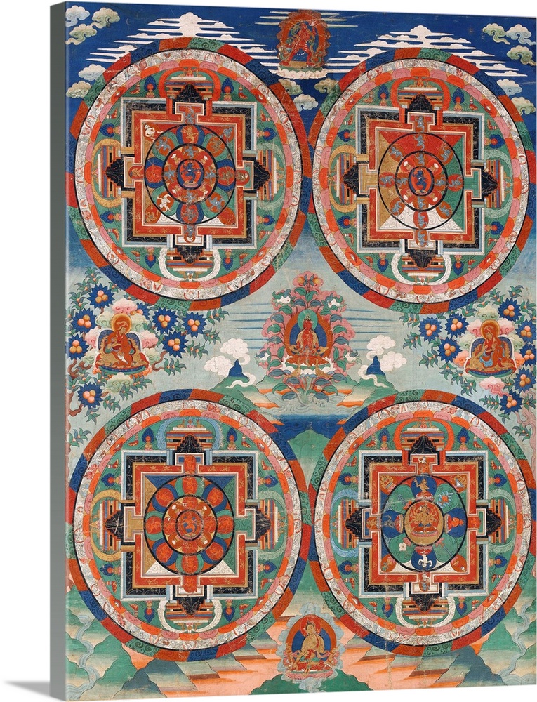 Unknown artist, thangka with four mandalas, 18th century, ink and watercolor on silk, 80.6 x 60.9 cm (31.7 x 24 in), Nelso...