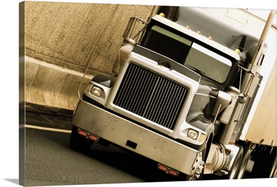 Tilted image of a semi-truck