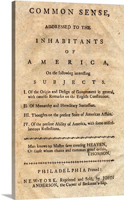 Title Page From Thomas Payne's Common Sense Pamphlet