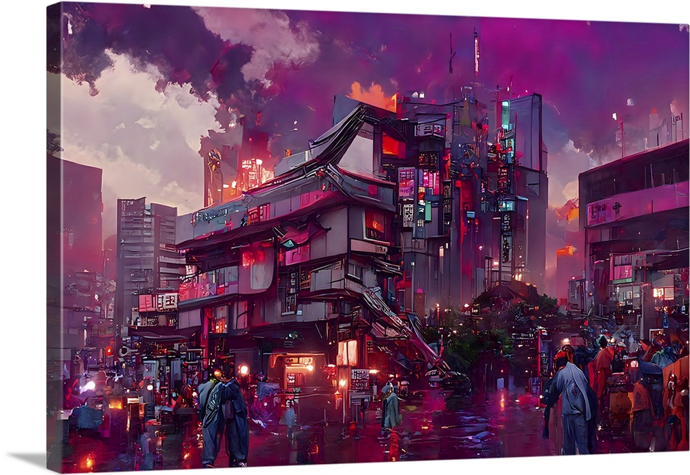 Tokyo street scene, originally a computer-generated illustration.