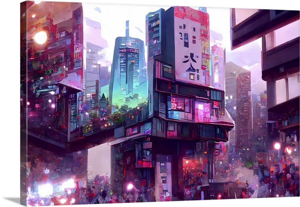 Tokyo street scene, originally a computer-generated illustration.