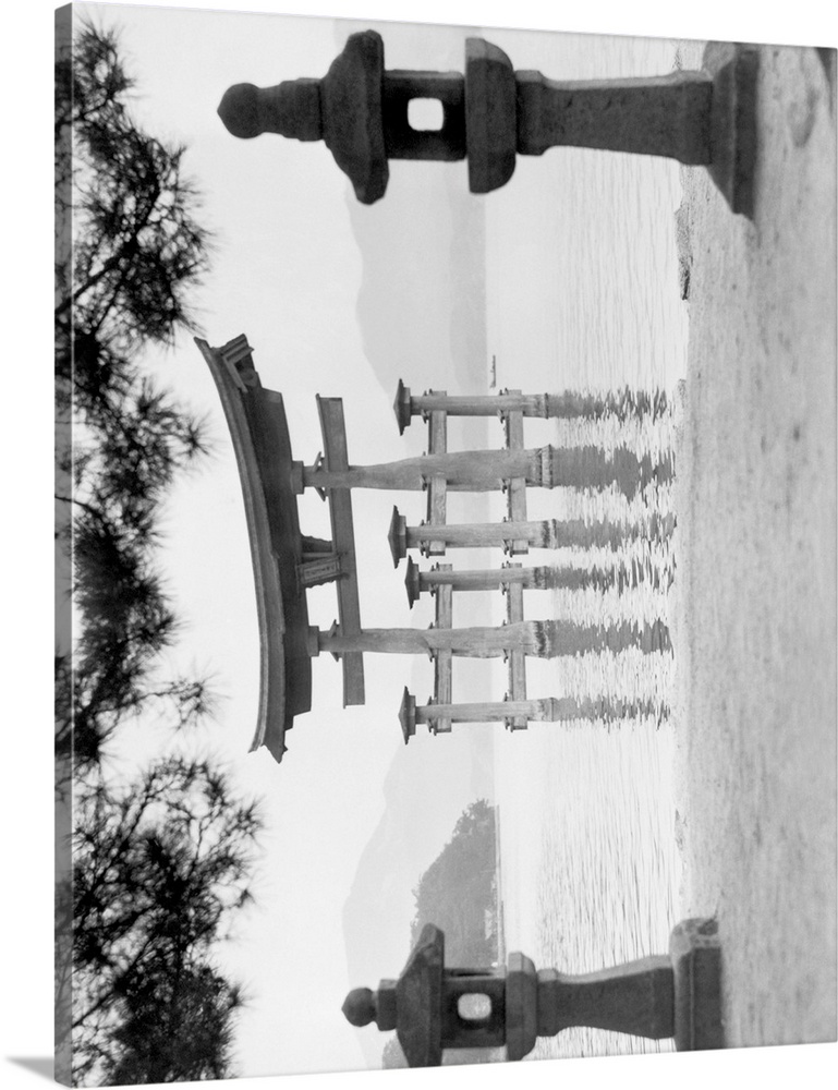 Miyajima, Japan: This giant red Torii forms a water gate to the shores. It is surruonded by water at high tide. Undated ph...