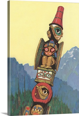 Totem Pole And Mountains