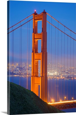 Tower Of Golden Gate Bridge And San Francisco At Dusk