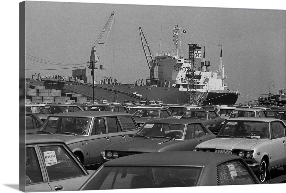 Japanese-made Toyota automobiles are unloaded at Wigging Terminal, Castle Island, South Boston 8/17 from the Japanese frei...