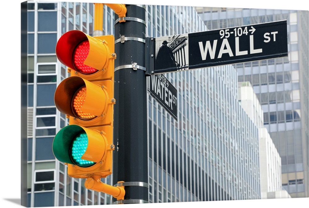 Traffic light and Wall Street sign, New York City, USA Wall Art, Canvas