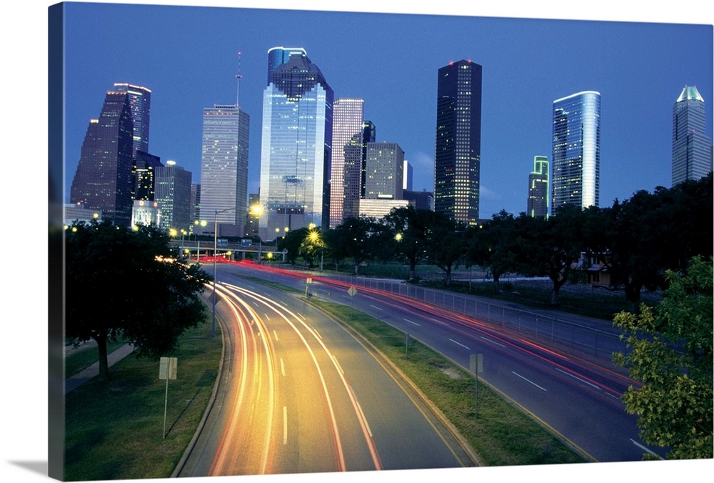 Traffic on the road at night, Allen Parkway, Houston, Texas, USA