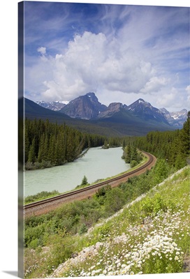 Train tracks through mountains, Canada