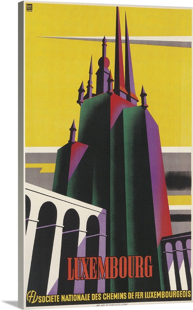 Travel Poster for Luxembourg, CFL, Luxembourg National Railway Company, Societe Nationale des Chemins de Fer Luxembourgeois